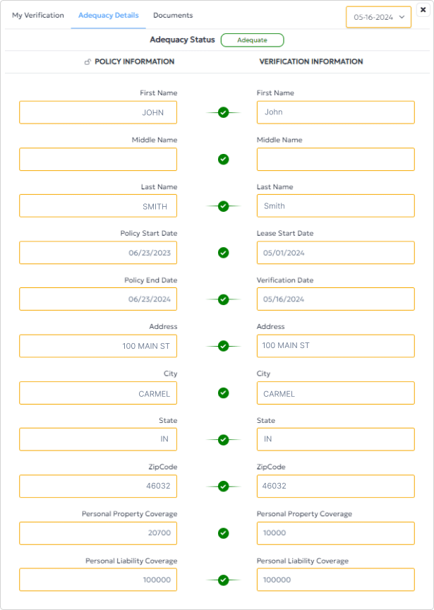 Adequacy page of the CheckMy Resident report